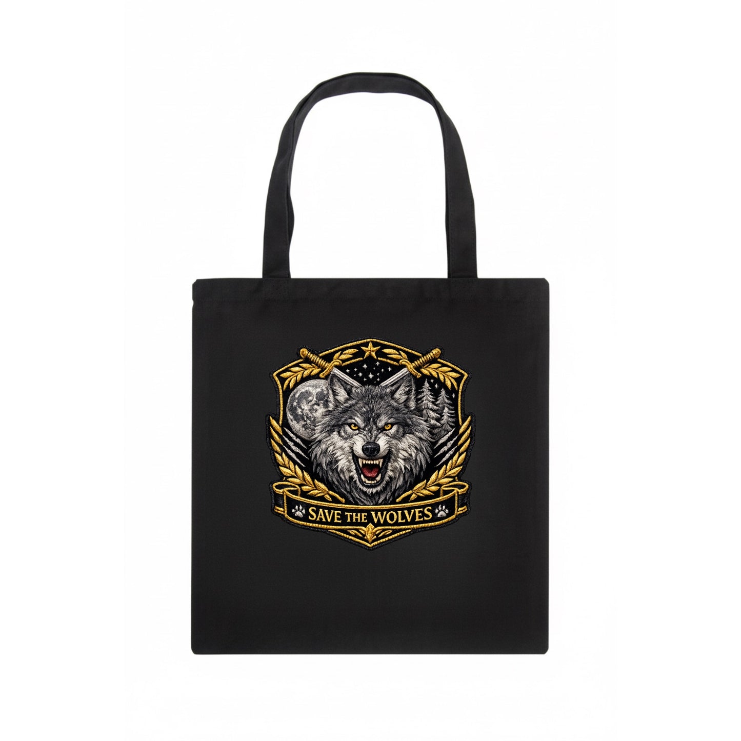 SAVE THE WOLVES - wolf moon in gray , predator protection - Tote Bag - dark