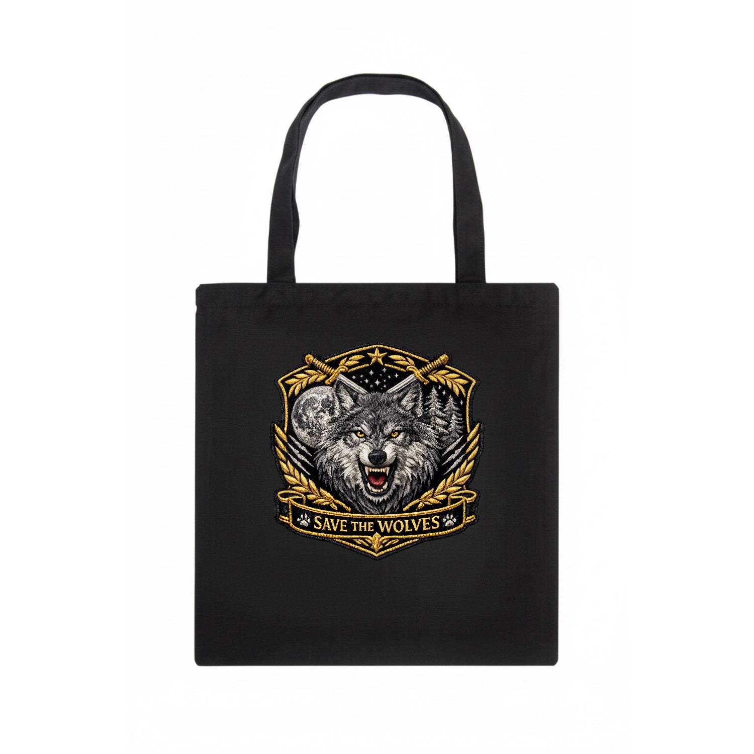 SAVE THE WOLVES - wolf moon in gray , predator protection - Tote Bag - dark