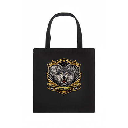 SAVE THE WOLVES - wolf moon in gray , predator protection - Tote Bag - dark