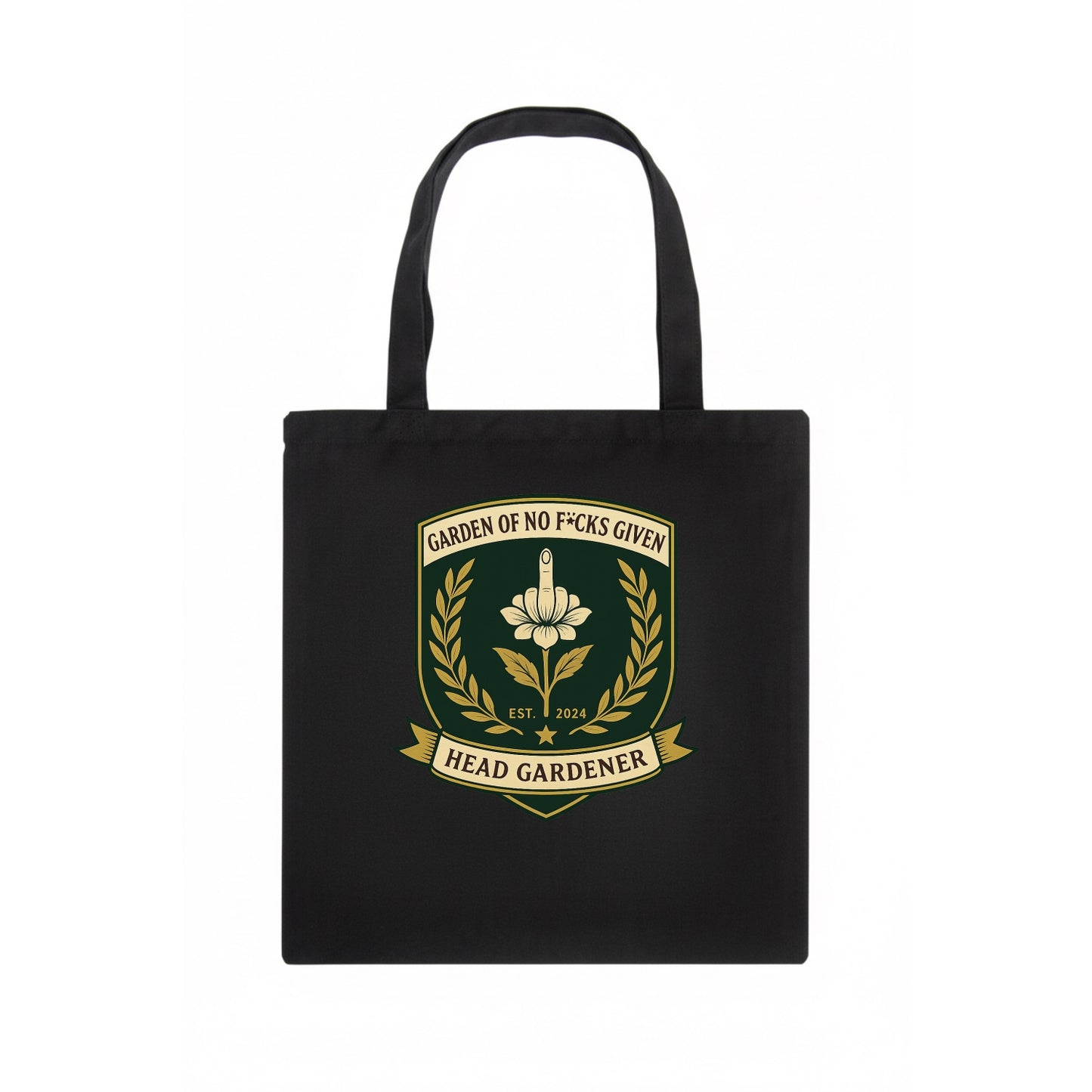 Shield with middle finger flower - "Garden of No F*cks Given - Head Gardener" - classy - Tote Bag - dark