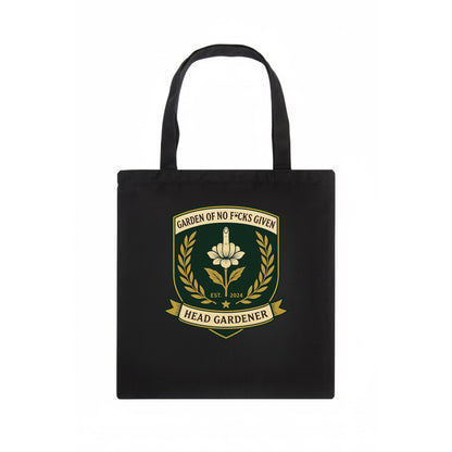 Shield with middle finger flower - "Garden of No F*cks Given - Head Gardener" - classy - Tote Bag - dark