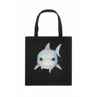 Baby Whale Shark - spotted blue-gray, wide mouth closed, tiny eyes, front-facing, gentle - Tote Bag - dark