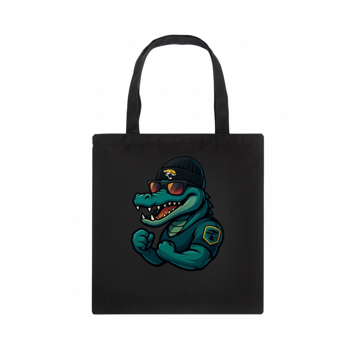 Jacksonville Alligator wearing Jaguars beanie with swamp patch and wayfarer sunglasses - Tote Bag - dark