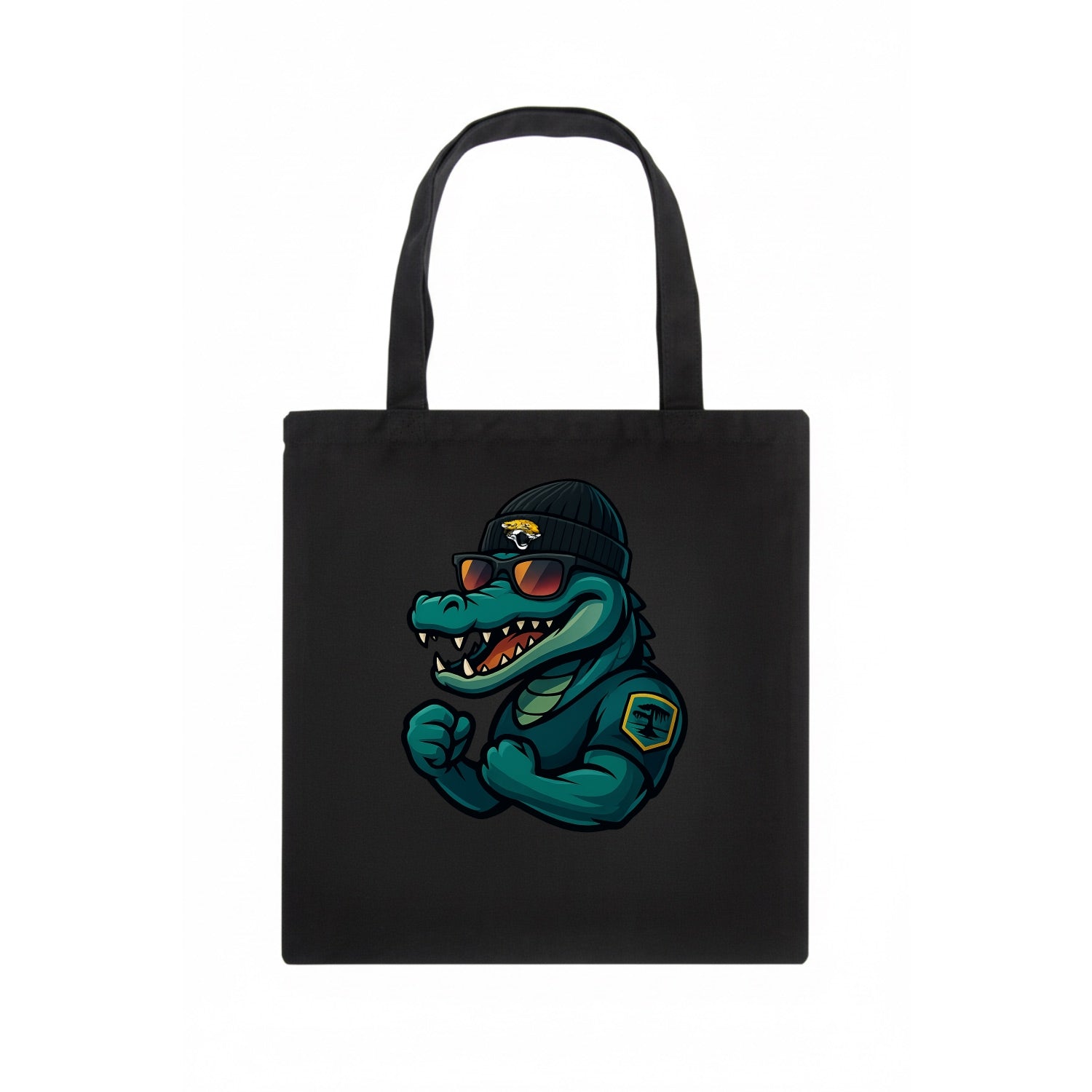 Jacksonville Alligator wearing Jaguars beanie with swamp patch and wayfarer sunglasses - Tote Bag - dark