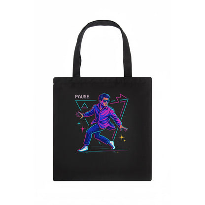 confident figure sliding across polished wooden floor in socks and sunglasses - Tote Bag - dark