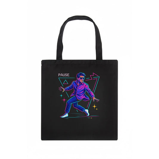 confident figure sliding across polished wooden floor in socks and sunglasses - Tote Bag - dark