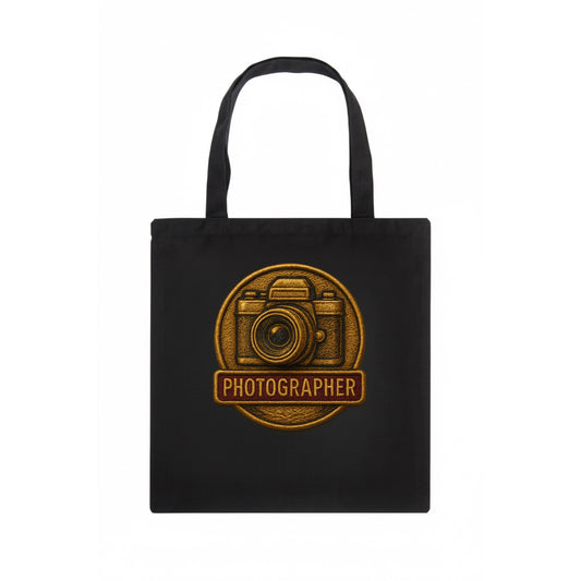 Camera with vintage lens - photographer badge - Tote Bag - dark