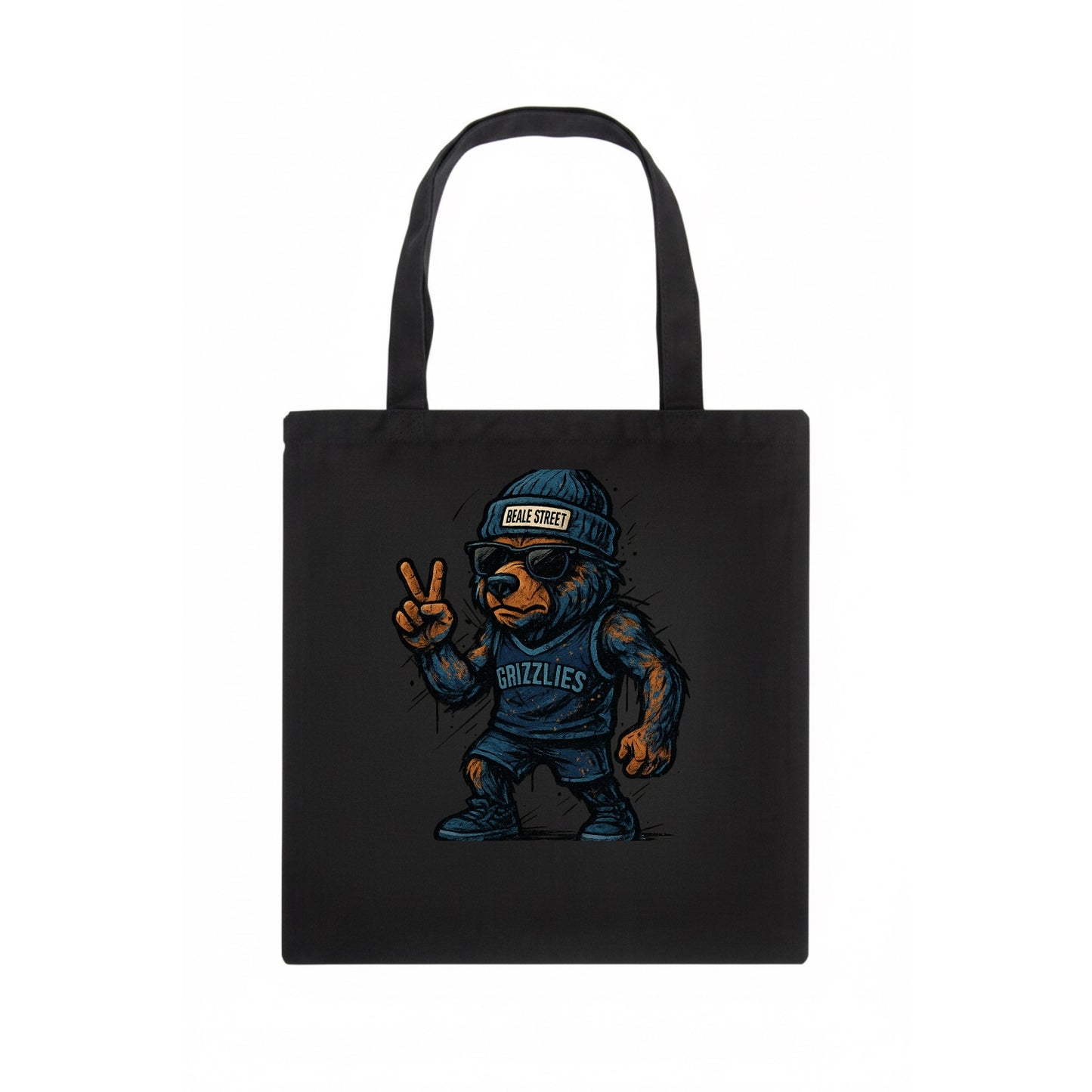 Memphis Grizzly Bear wearing Grizzlies navy and light blue beanie with Beale Street - Tote Bag - dark