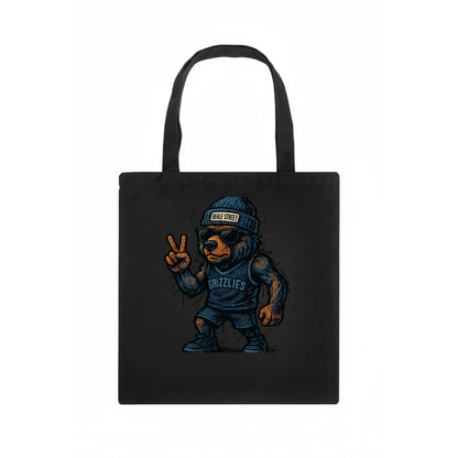 Memphis Grizzly Bear wearing Grizzlies navy and light blue beanie with Beale Street - Tote Bag - dark