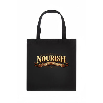 Bold typography design - "NOURISH" - feeding well, nurturing - Tote Bag - dark