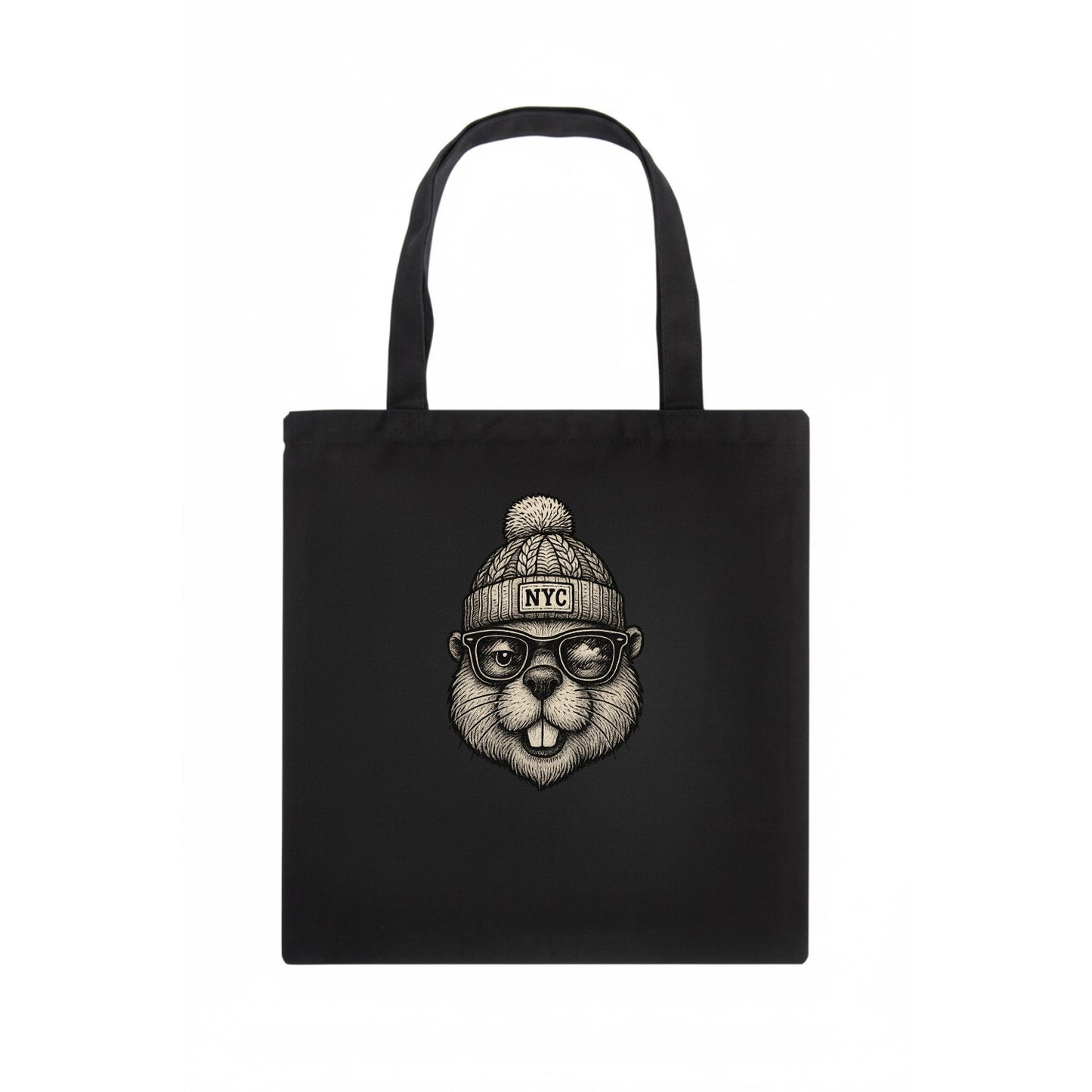 New York Beaver wearing NYC beanie with pom pom and wayfarer sunglasses - Tote Bag - dark