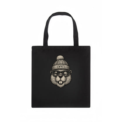 New York Beaver wearing NYC beanie with pom pom and wayfarer sunglasses - Tote Bag - dark