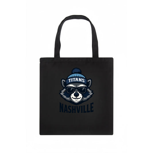 Nashville Raccoon wearing Titans navy and light blue beanie with pom pom and wayfarer - Tote Bag - dark