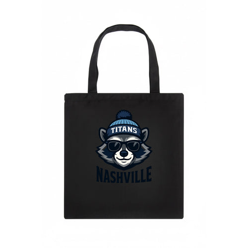 Nashville Raccoon wearing Titans navy and light blue beanie with pom pom and wayfarer - Tote Bag