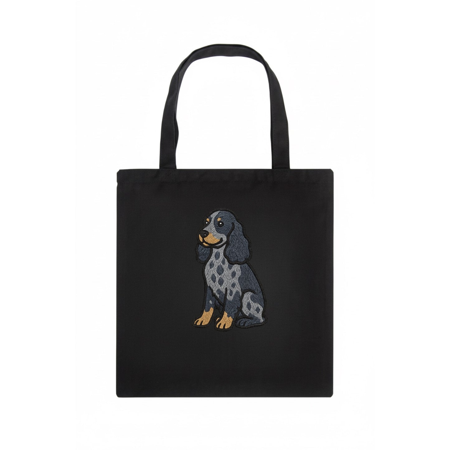 English Cocker Spaniel - Blue roan embroidered sitting pose - Tote Bag - dark