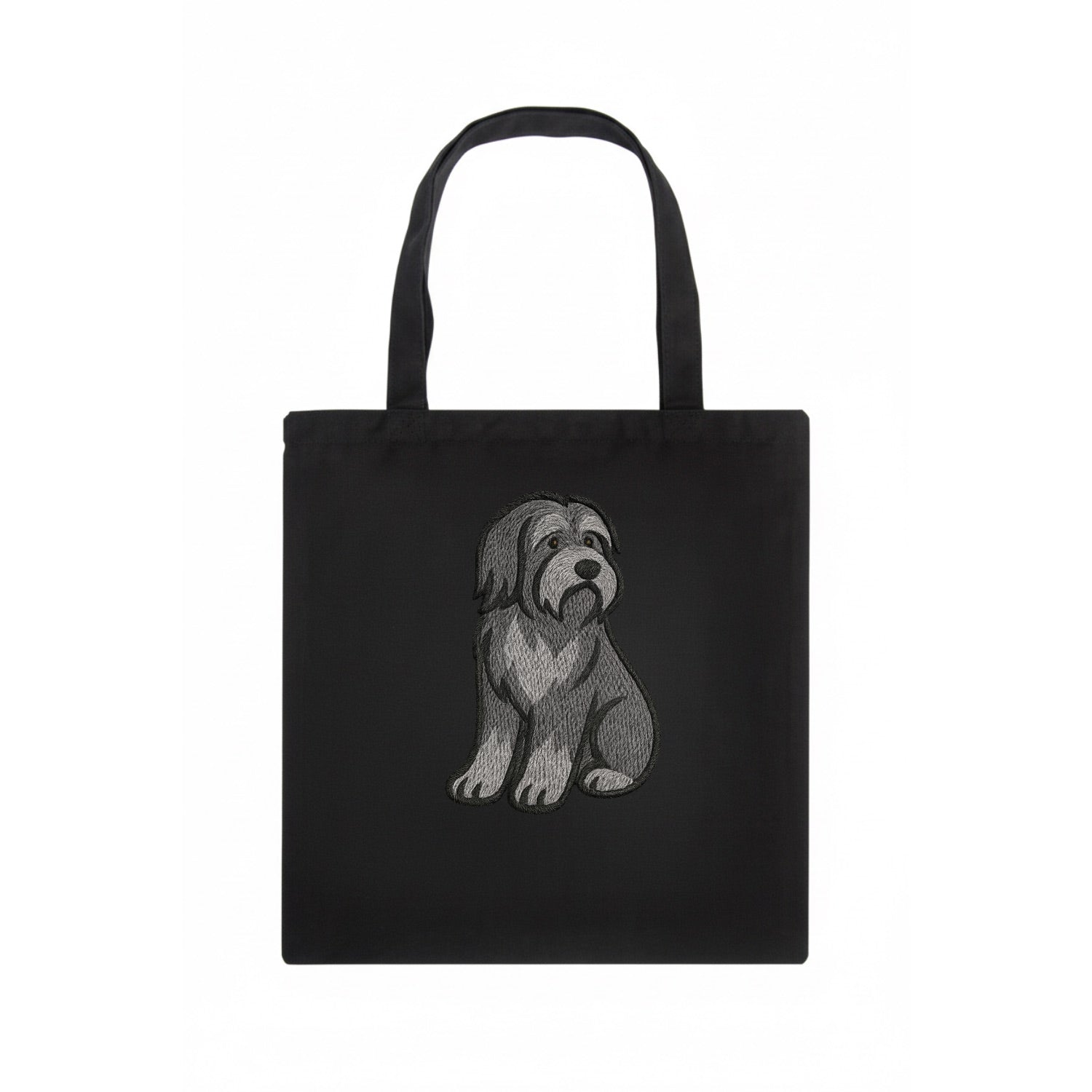 Bearded Collie - Gray shaggy coat embroidered pose - Tote Bag - dark