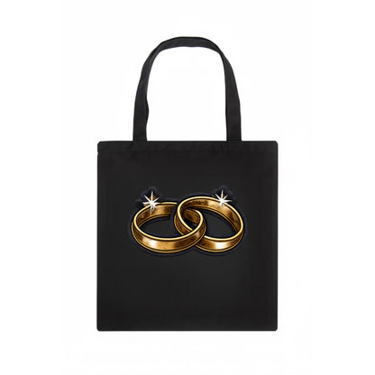 WEDDING RINGS - interlocked bands in gold , marriage - Tote Bag - dark