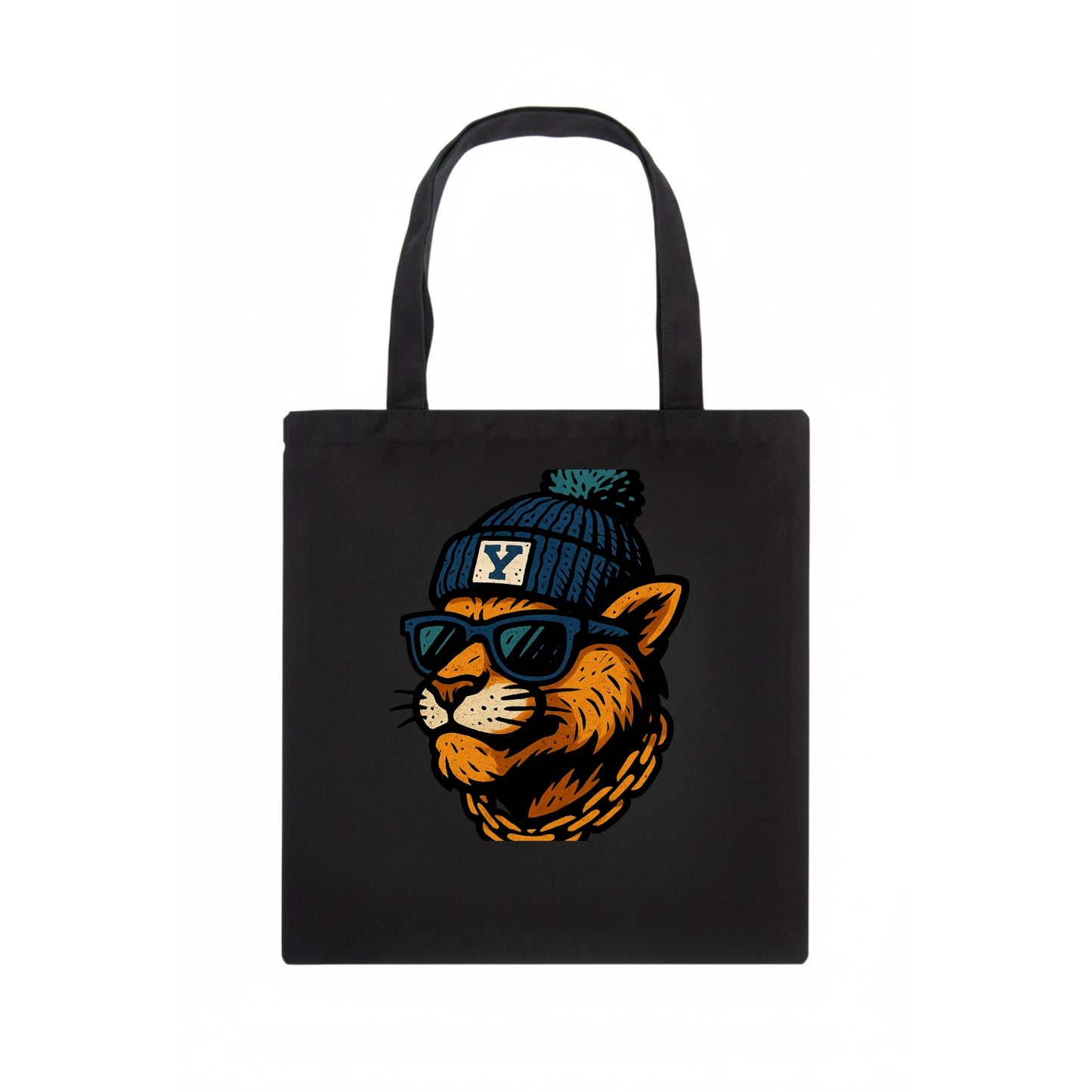 Provo Cougar wearing BYU beanie with Y patch - Tote Bag - dark