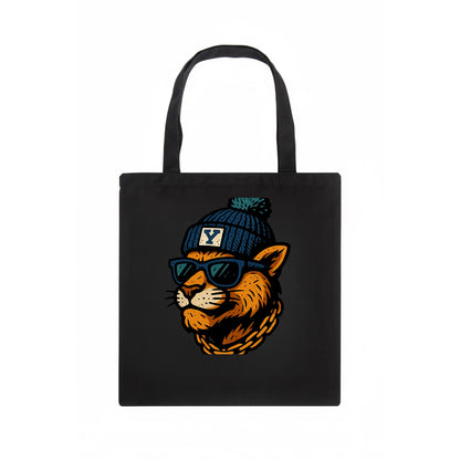 Provo Cougar wearing BYU beanie with Y patch - Tote Bag - dark