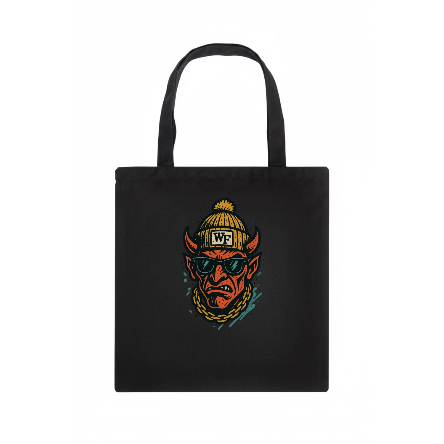 Winston-Salem Demon wearing Wake Forest beanie with WF patch - Tote Bag - dark