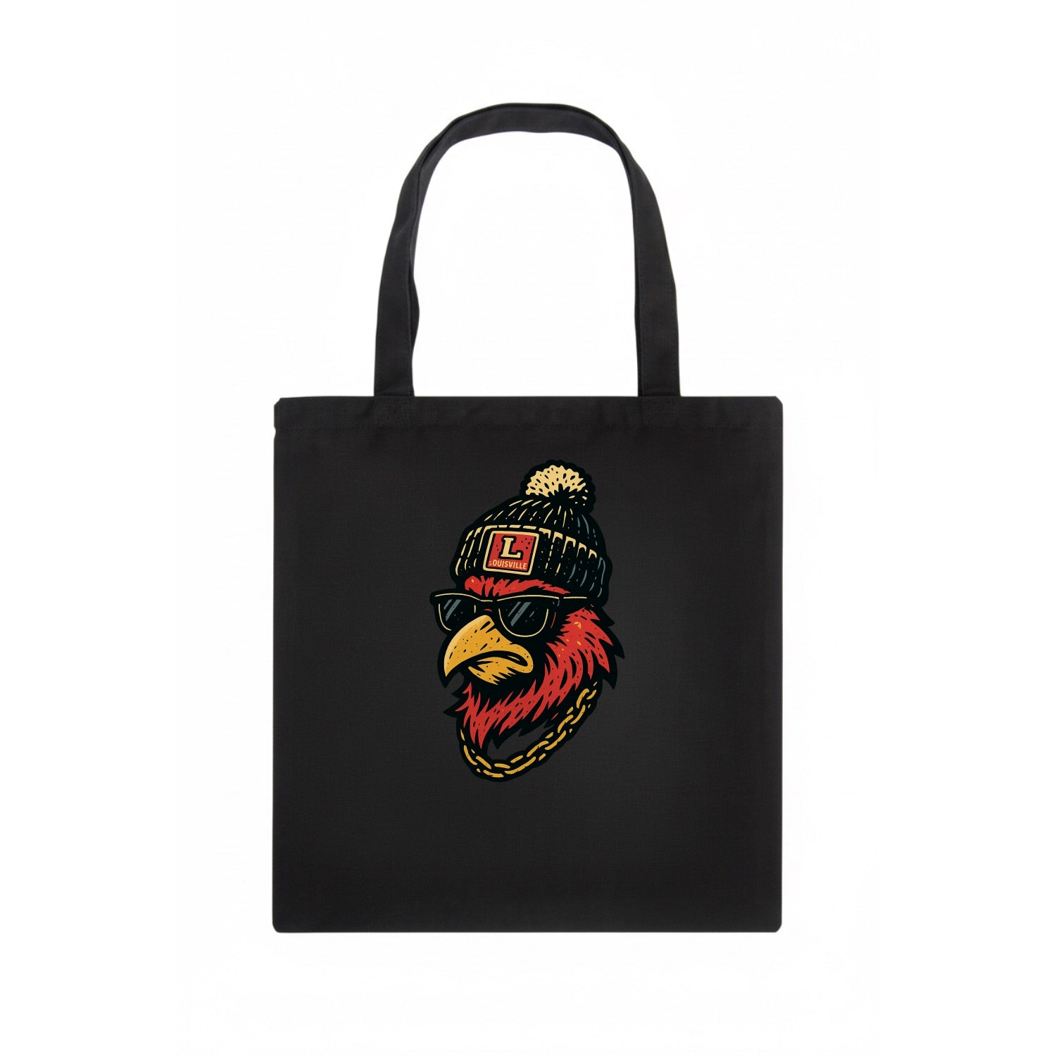 Louisville Cardinal wearing Louisville beanie with L patch - Tote Bag - dark