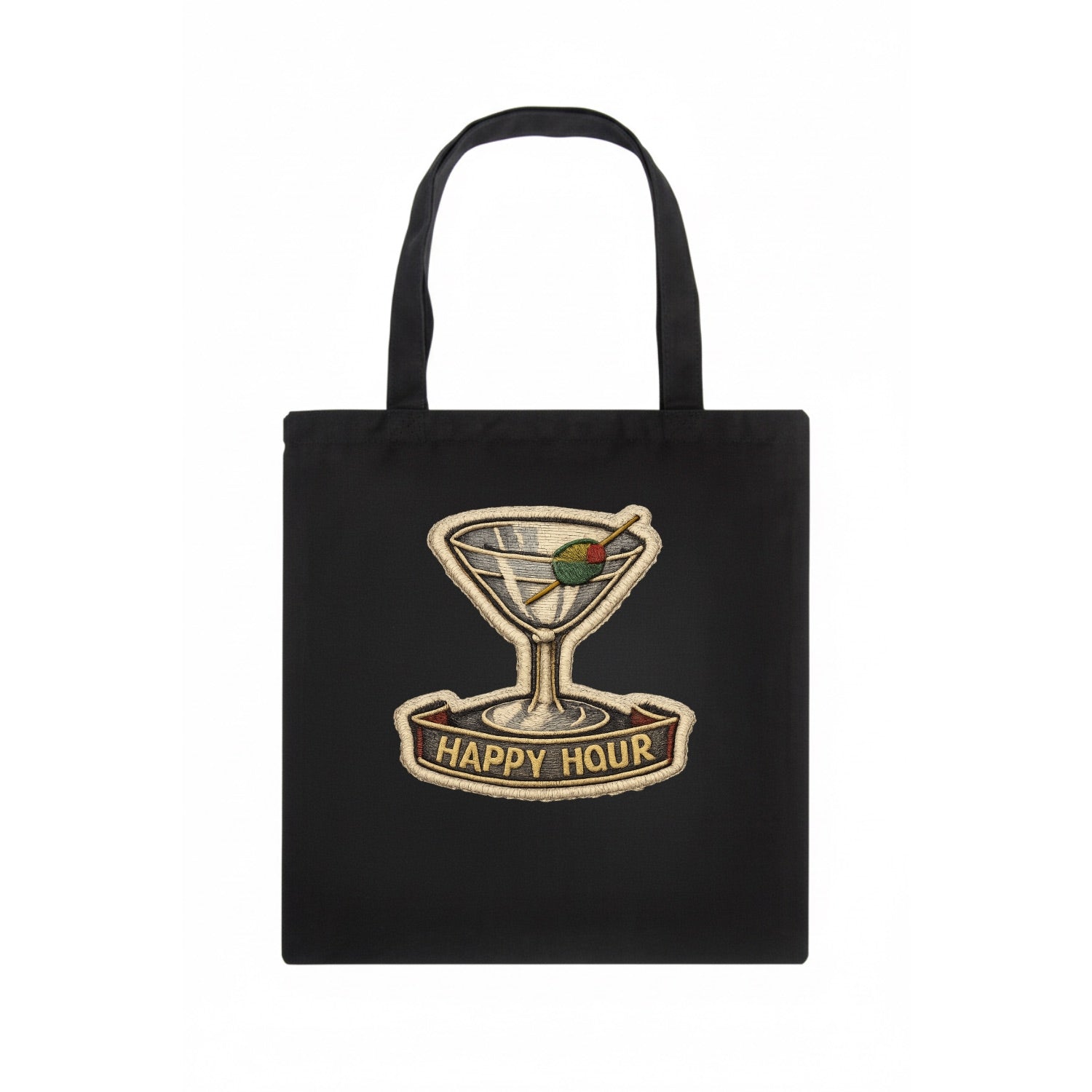 COCKTAIL MARTINI - martini glass with olive in silver and green , happy hour - Tote Bag - dark