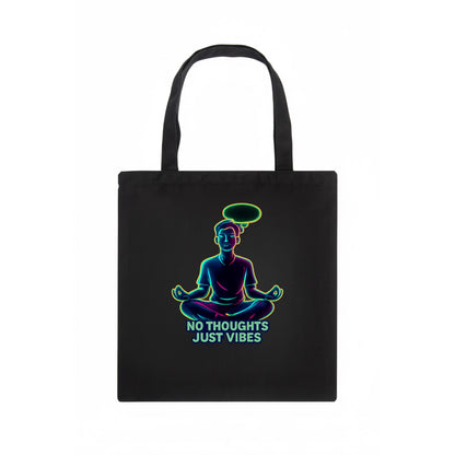 Peaceful floating figure with empty thought bubble - "no thoughts just vibes" zen state - Tote Bag - dark