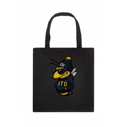 Atlanta Yellow Jacket wearing Georgia Tech beanie with GT patch - Tote Bag - dark