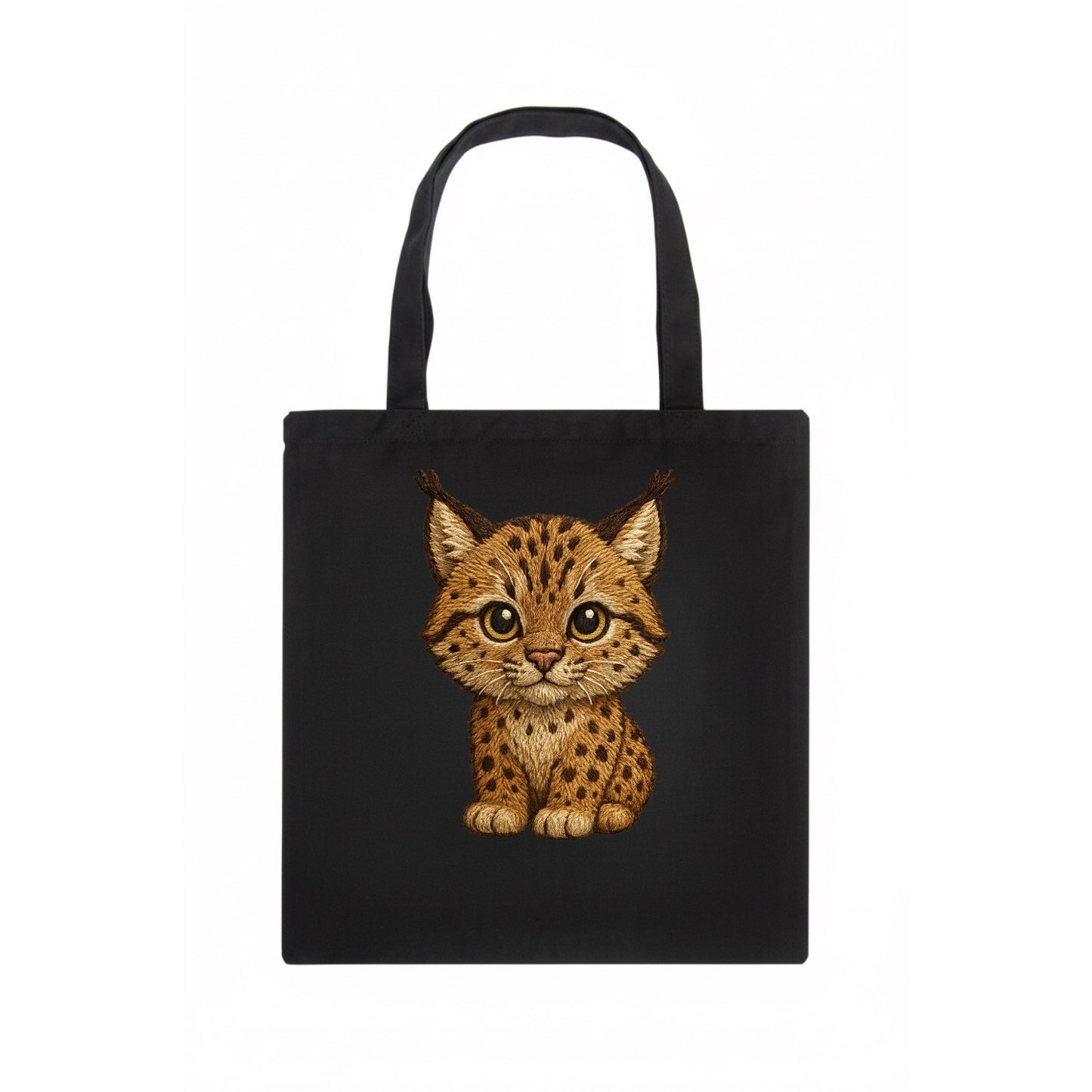 Baby Lynx Cub - tufted ears, spotted fur, golden eyes, front-facing, wild baby - Tote Bag - dark