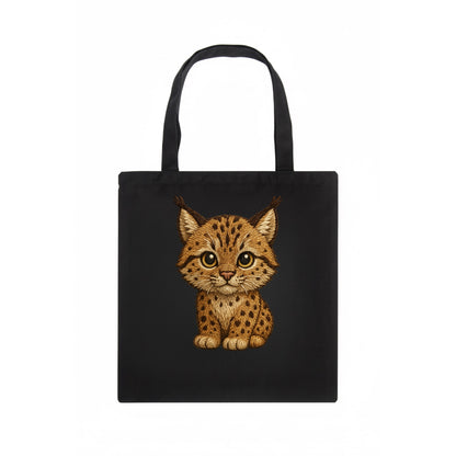 Baby Lynx Cub - tufted ears, spotted fur, golden eyes, front-facing, wild baby - Tote Bag - dark