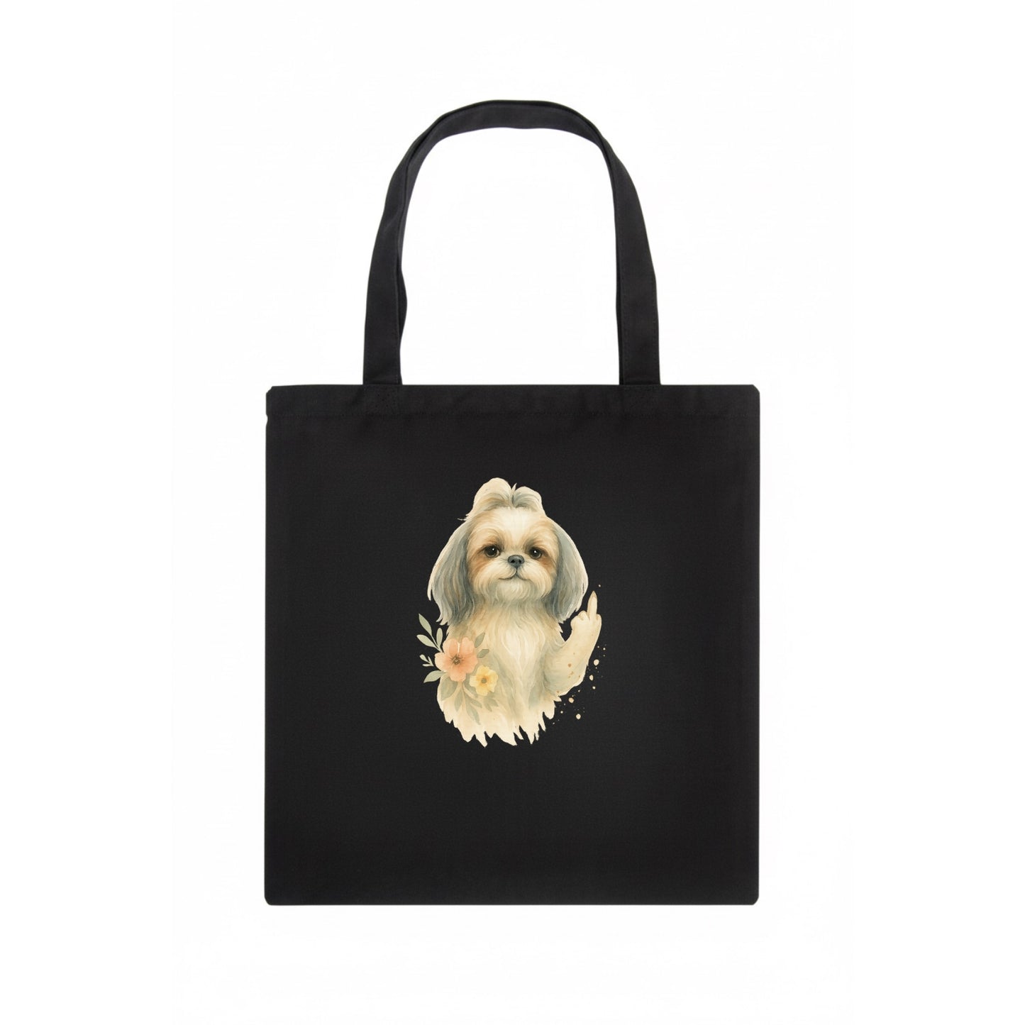 Shih Tzu with long flowing silky hair, tiny paw showing attitude - Tote Bag - dark
