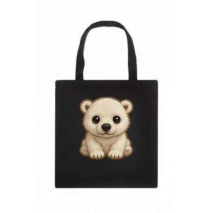 Baby Polar Bear Cub - white fluffy, black nose, dark curious eyes, front-facing, iconic - Tote Bag - dark