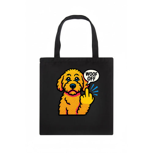 Goldendoodle with teddy bear face and curly golden coat, friendly paw flipping off - Tote Bag