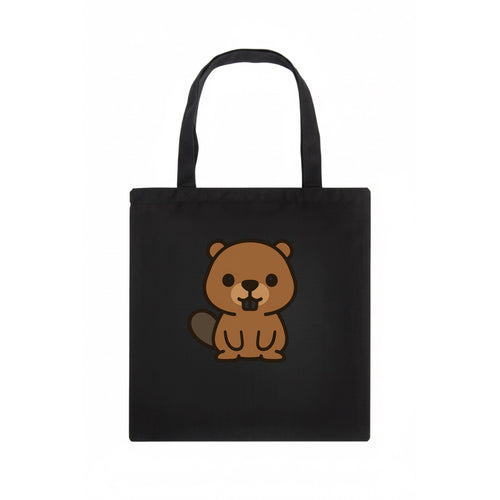 Baby Beaver - brown fur, paddle tail, buck teeth, friendly eyes, front-facing, - Tote Bag