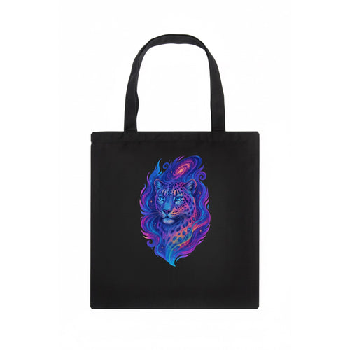 Majestic snow leopard with rainbow gradient spots, crystalline flowing patterns, - Tote Bag