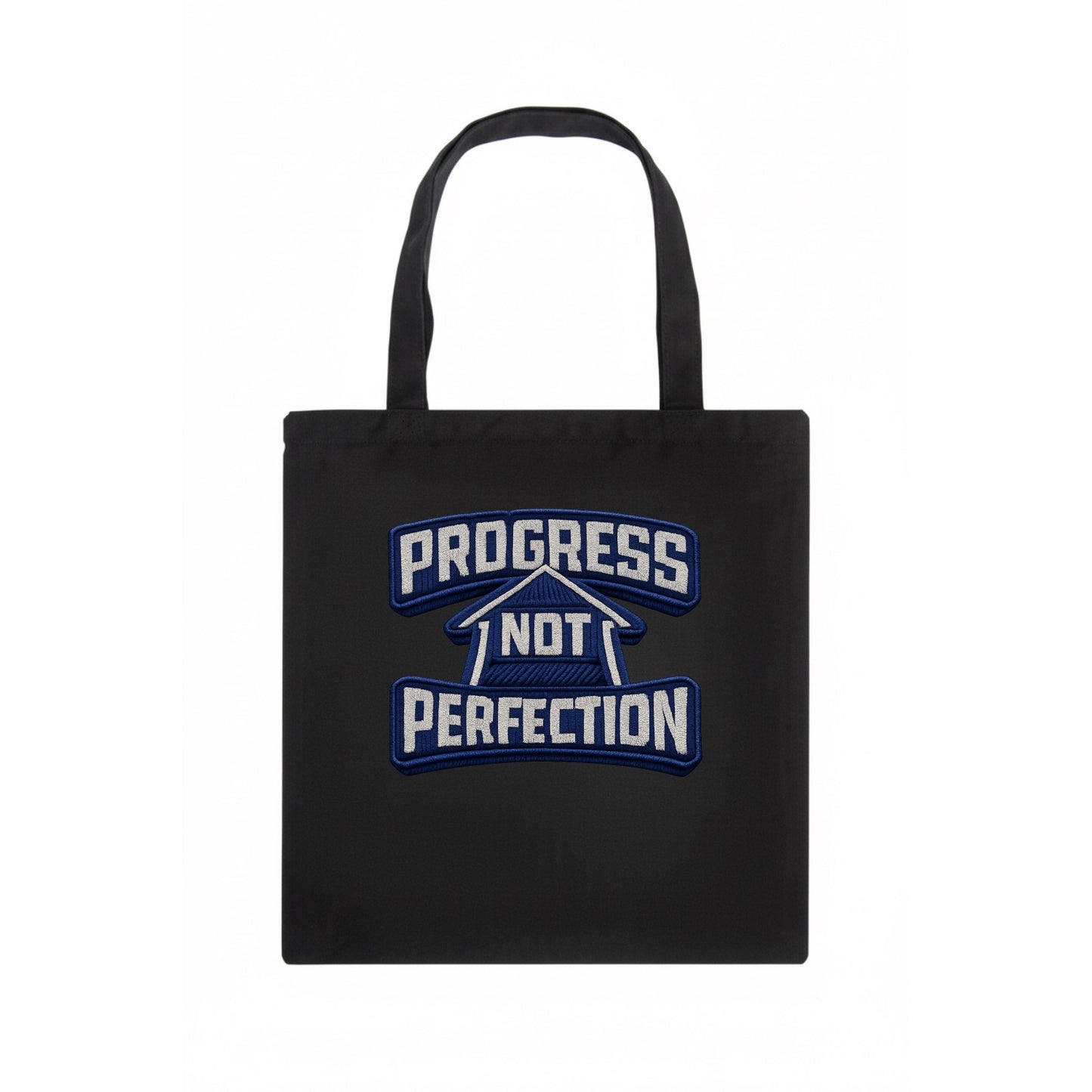 PROGRESS NOT PERFECTION - arrow with text in blue , growth mindset - Tote Bag - dark