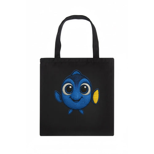 Baby Blue Tang - bright blue with yellow tail, big eyes, front-facing, Dory-style - Tote Bag