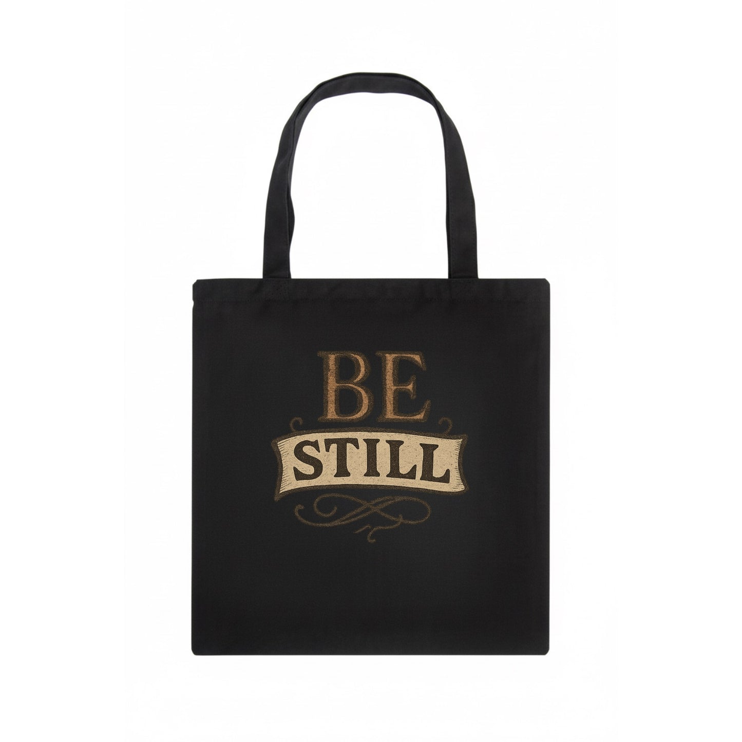 Bold typography design - "BE STILL" - quiet mind, meditation, inner peace - Tote Bag - dark