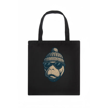 Jacksonville Manatee wearing Jacksonville beanie with pom pom and wayfarer sunglasses - Tote Bag - dark