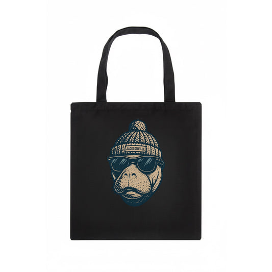 Jacksonville Manatee wearing Jacksonville beanie with pom pom and wayfarer sunglasses - Tote Bag - dark