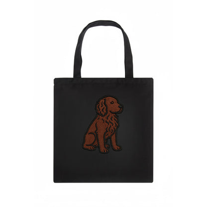 Boykin Spaniel - Rich chocolate brown wavy coat embroidered sitting pose - Tote Bag - dark