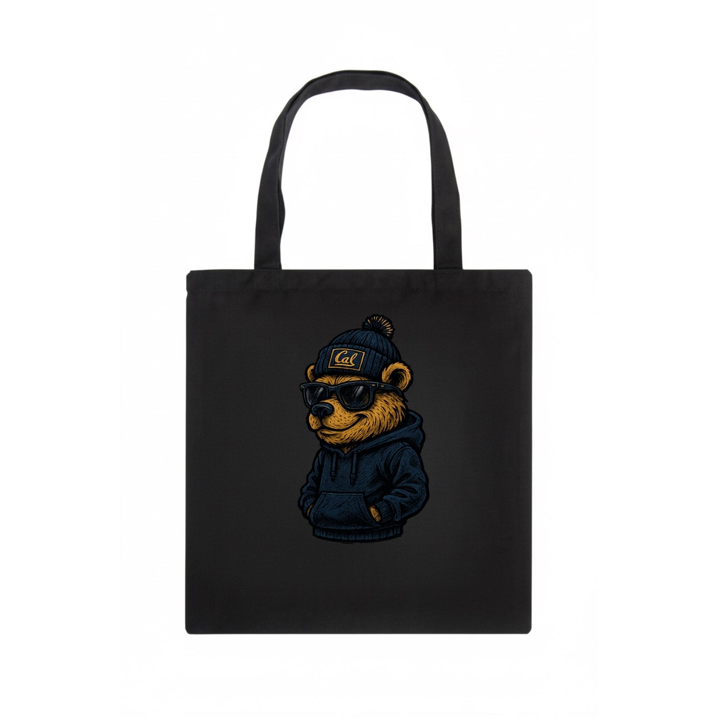 Berkeley Bear wearing Cal beanie with script patch - Tote Bag - dark