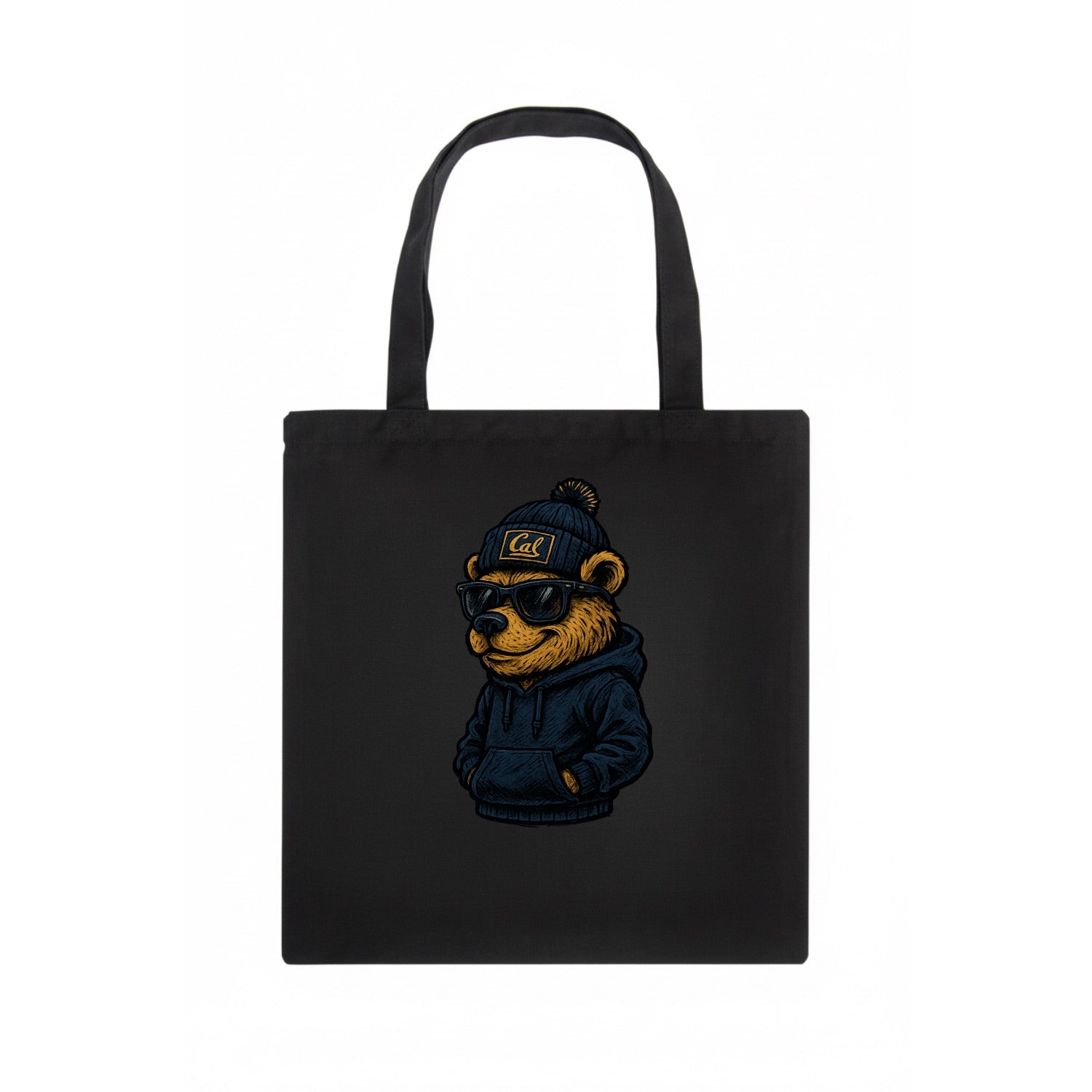 Berkeley Bear wearing Cal beanie with script patch - Tote Bag - dark