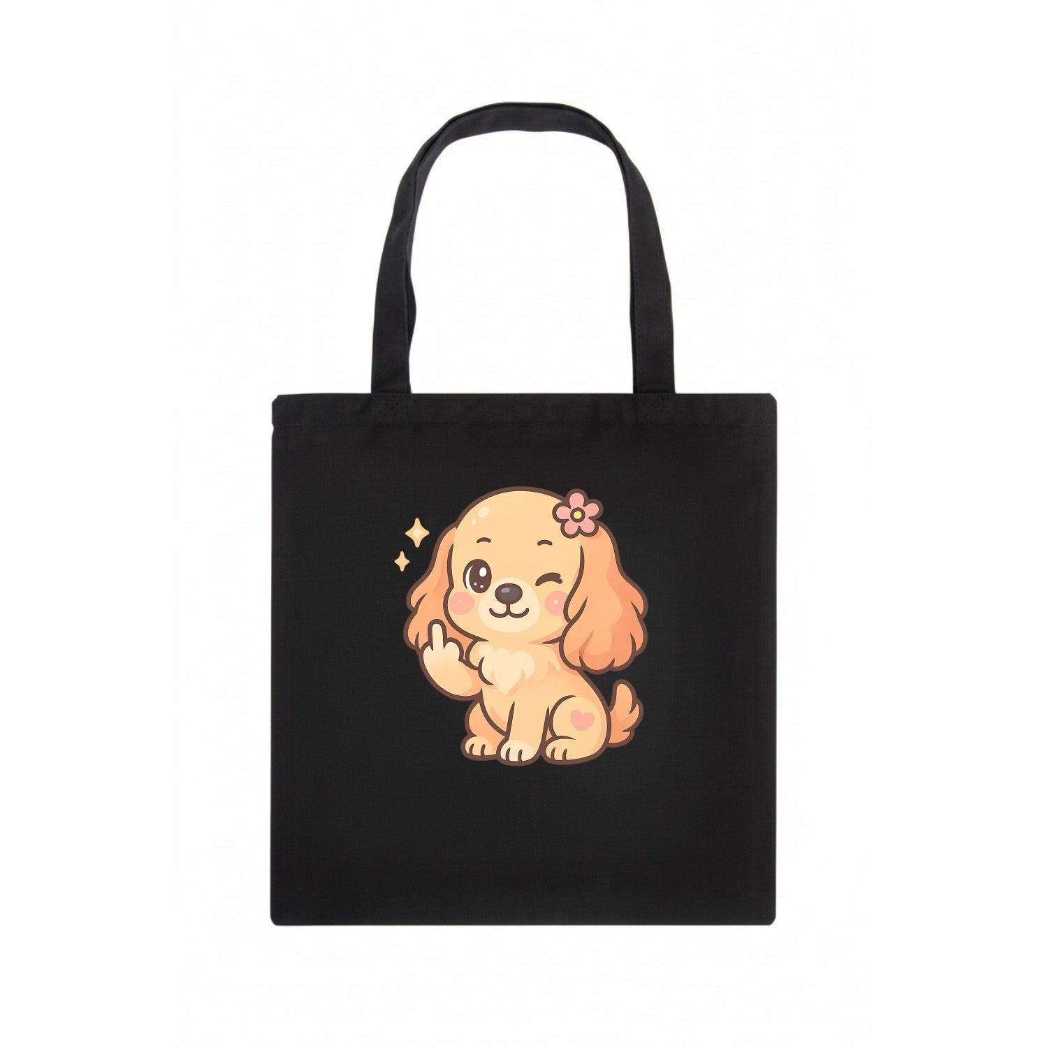 Cocker Spaniel with long wavy ears, gentle face, paw flipping off - Tote Bag - dark