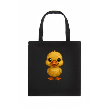 Baby Duck Duckling - yellow fluffy, orange beak, bright eyes, front-facing, quack baby - Tote Bag - dark