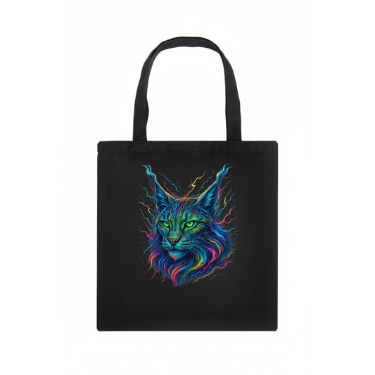 Wild lynx with ear tufts transforming into liquid mercury flows, silver and gold - Tote Bag - dark