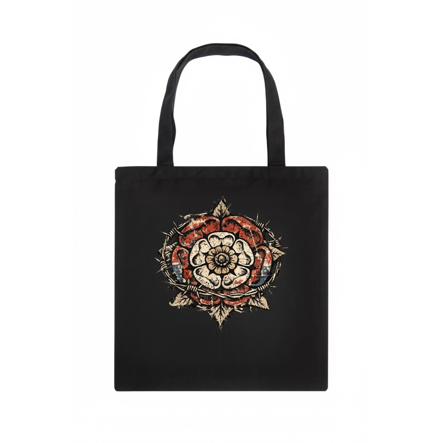 THORNED ROSE | Tudor rose with thorns | Barbed wire integration | Beautiful danger | - Tote Bag - dark