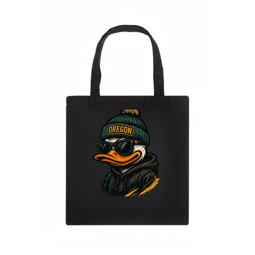Eugene Duck wearing Oregon beanie with O patch - Tote Bag
