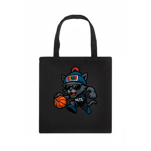 Brooklyn Cat wearing Nets beanie with street art patch and wayfarer sunglasses - Tote Bag