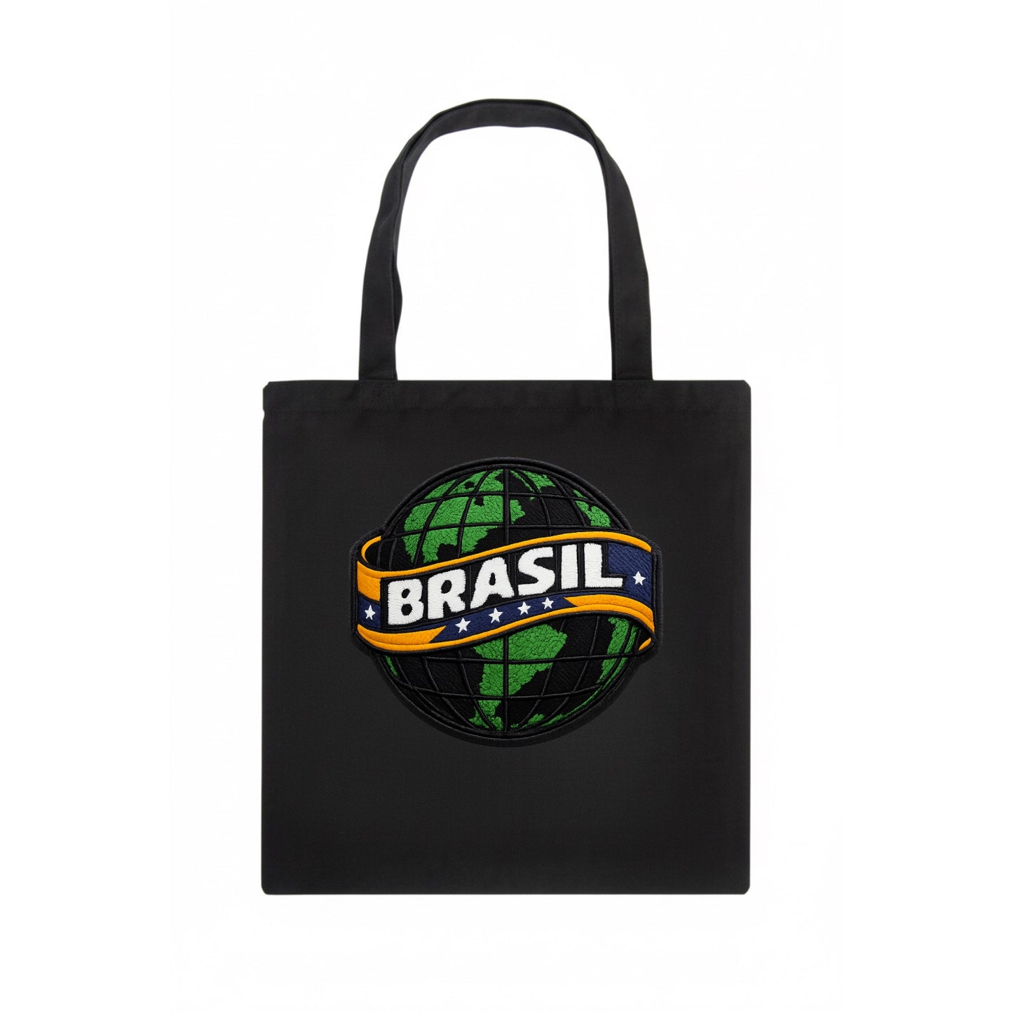 BRAZILIAN FLAG GLOBE - green globe with banner in green yellow blue , Brasil - Tote Bag - dark
